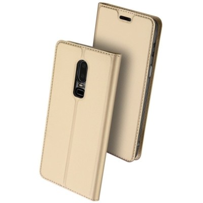 OnePlus 6 (Six) „Dux Ducis“ Skin sērijas zelta ādas atvērams maciņš / Vacins.lv