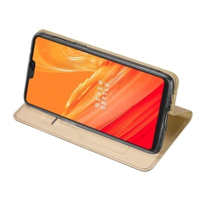 OnePlus 6 (Six) „Dux Ducis“ Skin sērijas zelta ādas atvērams maciņš / Vacins.lv