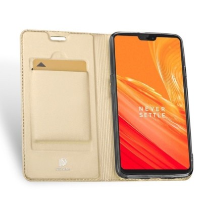 OnePlus 6 (Six) „Dux Ducis“ Skin sērijas zelta ādas atvērams maciņš / Vacins.lv