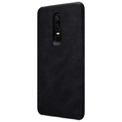 Greznais „Nillkin“ Qin sērijas ādas atvērams melns OnePlus 6 (Six) maciņš (maks) / Vacins.lv
