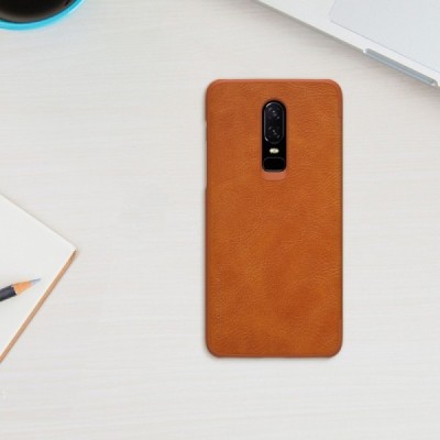 Prabangus „Nillkin“ Qin serijos rudas odinis atverčiamas OnePlus 6 (Six) dėklas - knygutė / Priedai.lt