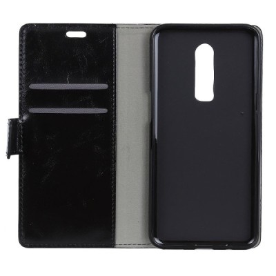 OnePlus 6 (Six) atverčiamas juodas odinis dėklas, knygutė - piniginė / Priedai.lt