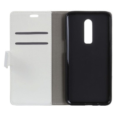 OnePlus 6 (Six) atvēramais ādas balts maciņš, grāmata (maks) / Vacins.lv