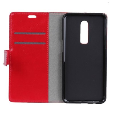 OnePlus 6 (Six) atvēramais ādas sarkans maciņš, grāmata (maks) / Vacins.lv