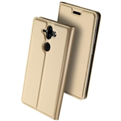 „Dux Ducis“ Skin serijos Nokia 8 Sirocco (Nokia 9) auksinis odinis atverčiamas dėklas / Priedai.lt