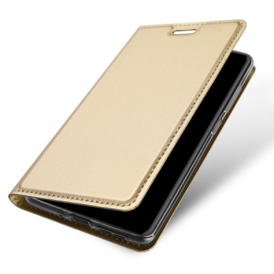 „Dux Ducis“ Skin serijos Nokia 8 Sirocco (Nokia 9) auksinis odinis atverčiamas dėklas / Priedai.lt