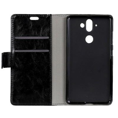 Nokia 8 Sirocco (Nokia 9) atvēramais ādas melns maciņš, grāmata (maks) / Vacins.lv