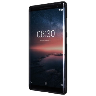 Nillkin Frosted Shield Nokia 8 Sirocco (Nokia 9) melns plastmasas futrālis + ekrāna aizsargplēve / Vacins.lv