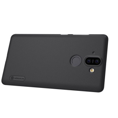 Nillkin Frosted Shield Nokia 8 Sirocco (Nokia 9) melns plastmasas futrālis + ekrāna aizsargplēve / Vacins.lv