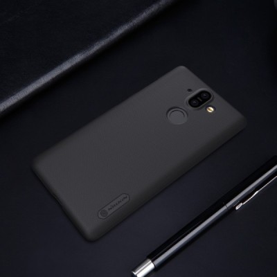 Nillkin Frosted Shield Nokia 8 Sirocco (Nokia 9) melns plastmasas futrālis + ekrāna aizsargplēve / Vacins.lv