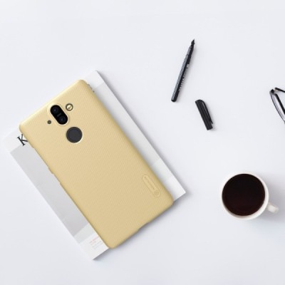 Nillkin Frosted Shield Nokia 8 Sirocco (Nokia 9) zelta plastmasas futrālis + ekrāna aizsargplēve / Vacins.lv