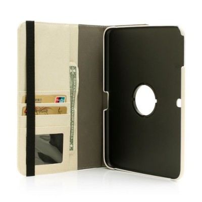 Samsung Galaxy Tab 3 10.1 P5200 (P5210) atvēramais smilšu krāsā ādas futrālis, grozās 360° grādu apjomā / Vacins.lv