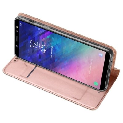 Samsung Galaxy A6+ 2018 „Dux Ducis“ Skin sērijas rozs ādas atvērams maciņš / Vacins.lv