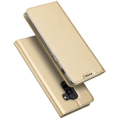 „Dux Ducis“ Skin serijos Samsung Galaxy A6+ 2018 auksinis odinis atverčiamas dėklas / Priedai.lt