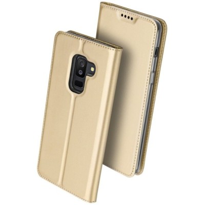 „Dux Ducis“ Skin serijos Samsung Galaxy A6+ 2018 auksinis odinis atverčiamas dėklas / Priedai.lt