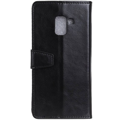 Samsung Galaxy A6+ 2018 atverčiamas juodas odinis dėklas, knygutė - piniginė / Priedai.lt