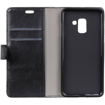 Samsung Galaxy A6+ 2018 atverčiamas juodas odinis dėklas, knygutė - piniginė / Priedai.lt