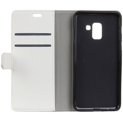Samsung Galaxy A6+ 2018 atverčiamas baltas odinis dėklas, knygutė - piniginė / Priedai.lt