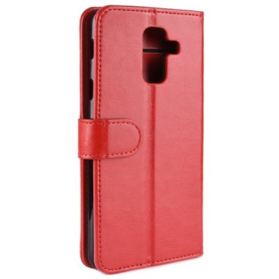 Samsung Galaxy A6+ 2018 atverčiamas raudonas odinis dėklas, knygutė - piniginė / Priedai.lt