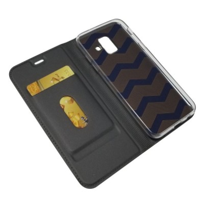 Samsung Galaxy A6 2018 (A600F) „Dux Ducis“ Skin sērijas melns ādas atvērams maciņš / Vacins.lv