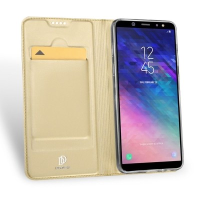 Samsung Galaxy A6 2018 (A600F) „Dux Ducis“ Skin sērijas zelta ādas atvērams maciņš / Vacins.lv