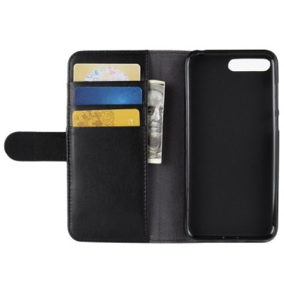 Huawei Y6 2018 (Honor 7A) atvēramais ādas melns maciņš, grāmata (maks) / Vacins.lv