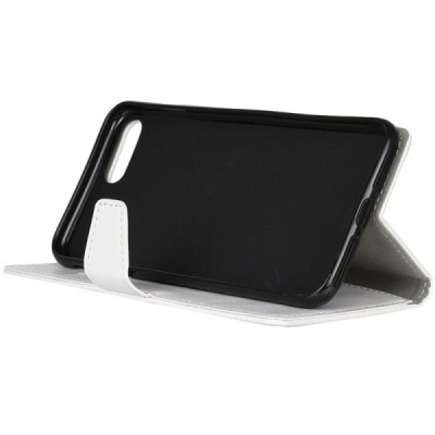 Huawei Y6 2018 (Honor 7A) atvēramais ādas balts maciņš, grāmata (maks) / Vacins.lv