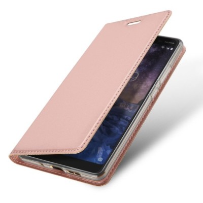 Nokia 7 Plus „Dux Ducis“ Skin sērijas rozs ādas atvērams maciņš / Vacins.lv