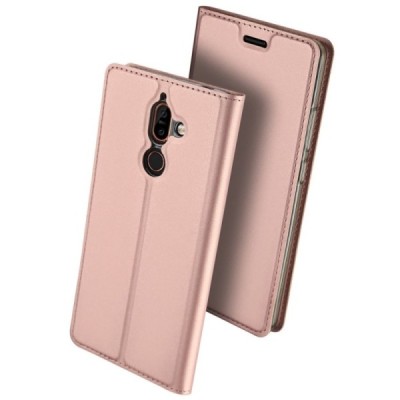 Nokia 7 Plus „Dux Ducis“ Skin sērijas rozs ādas atvērams maciņš / Vacins.lv