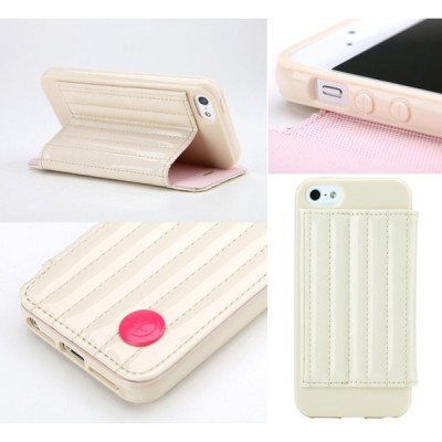 Smėlio spalvos „8thdays“ Jessie's Melody prabangus atverčiamas Apple iPhone SE (5, 5s) dėklas (dėkliukas) / Priedai.lt