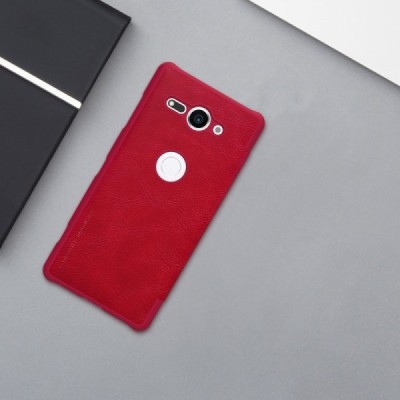 Greznais „Nillkin“ Qin sērijas ādas atvērams sarkans Sony Xperia XZ2 Compact maciņš / Vacins.lv