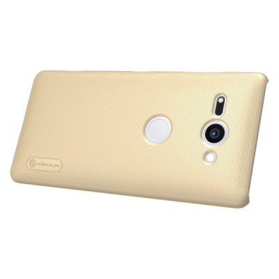 Nillkin Frosted Shield Sony Xperia XZ2 Compact auksinis plastikinis dėklas + apsauginė ekrano plėvelė / Priedai.lt