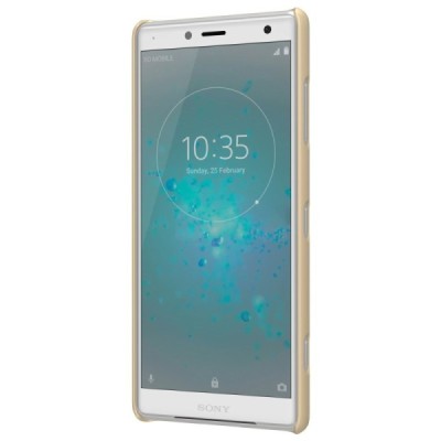 Nillkin Frosted Shield Sony Xperia XZ2 Compact auksinis plastikinis dėklas + apsauginė ekrano plėvelė / Priedai.lt