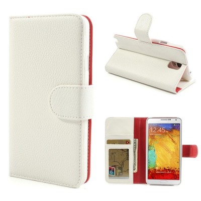 Odinis atverčiamas baltas Samsung Galaxy Note 3 dėklas - piniginė / Priedai.lt
