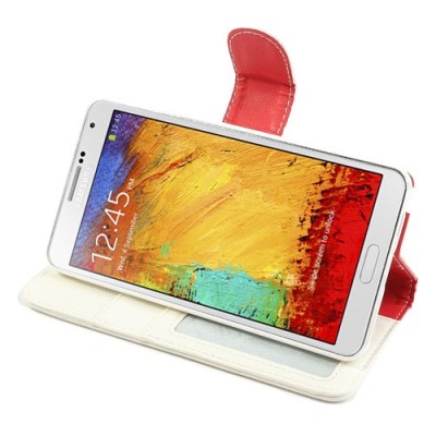 Odinis atverčiamas baltas Samsung Galaxy Note 3 dėklas - piniginė / Priedai.lt