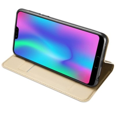 Huawei Honor 10 „Dux Ducis“ Skin sērijas zelta ādas atvērams maciņš / Vacins.lv