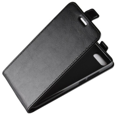 Huawei Honor 10 klasisks ādas vertikāli atvēramais melns maciņš / Vacins.lv