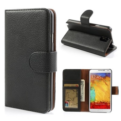 Samsung Galaxy Note 3 atvēramais melns ādas futrālis - maciņš / Vacins.lv