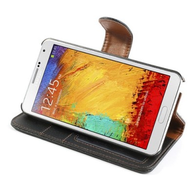 Odinis atverčiamas juodas Samsung Galaxy Note 3 dėklas (dėkliukas) - piniginė / Priedai.lt