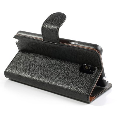 Odinis atverčiamas juodas Samsung Galaxy Note 3 dėklas (dėkliukas) - piniginė / Priedai.lt