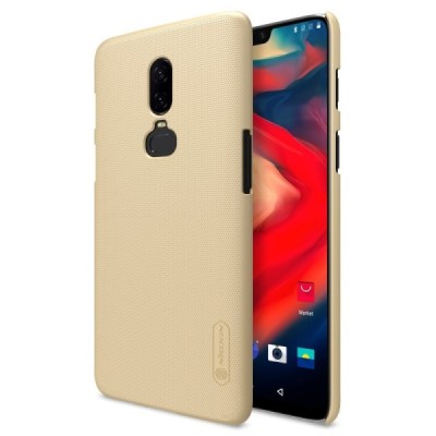 Nillkin Frosted Shield OnePlus 6 (Six) zelta plastmasas futrālis + ekrāna aizsargplēve / Vacins.lv