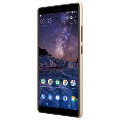 Nokia 7 Plus Nillkin Frosted Shield zelta plastmasas apvalks + ekrāna aizsargplēve / Vacins.lv