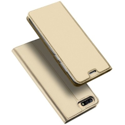 Huawei Y6 2018 (Honor 7A) „Dux Ducis“ Skin sērijas zelta ādas atvērams maciņš / Vacins.lv