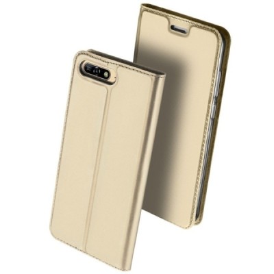 „Dux Ducis“ Skin serijos Huawei Y6 2018 (Honor 7A) auksinis odinis atverčiamas dėklas / Priedai.lt