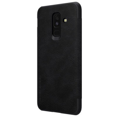 Greznais „Nillkin“ Qin sērijas ādas atvērams melns Samsung Galaxy A6+ 2018 (A605F) maciņš / Vacins.lv