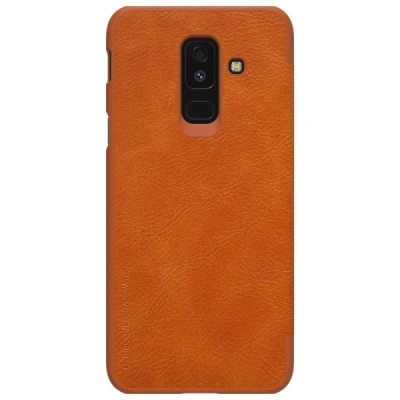 Prabangus „Nillkin“ Qin serijos rudas odinis atverčiamas Samsung Galaxy A6+ 2018 (A605F) dėklas - knygutė / Priedai.lt