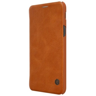 Prabangus „Nillkin“ Qin serijos rudas odinis atverčiamas Samsung Galaxy A6+ 2018 (A605F) dėklas - knygutė / Priedai.lt