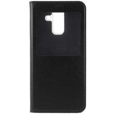 Samsung Galaxy A6+ 2018 (A605F) atverčiamas juodas dėklas su langeliu / Priedai.lt