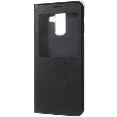 Samsung Galaxy A6+ 2018 (A605F) atverčiamas juodas dėklas su langeliu / Priedai.lt