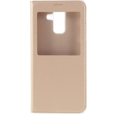 Samsung Galaxy A6+ 2018 (A605F) zelta atvēramais maciņš ar lodziņu / Vacins.lv